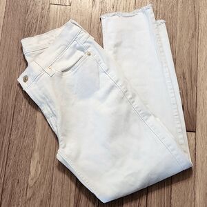 7 For All Mankind Mid Rise Fray Hem Straight Jeans Seven